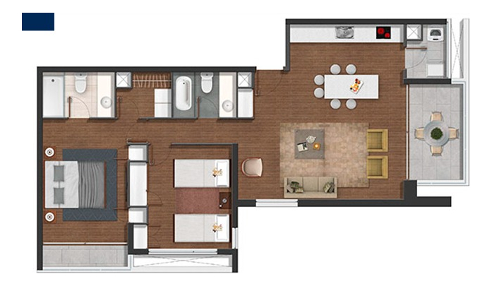 Arriendo Departamento SO 2D en suite Walk-in cl&oacute;set 2B 1E Campus Oriente - Providencia