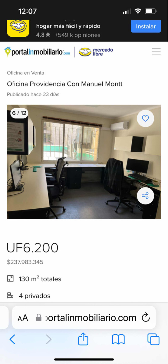 Venta Oficina 3B Manuel Montt - Providencia