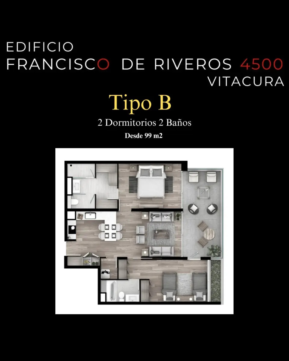 Venta Departamento NO 2D en suite Walk-in cl&oacute;set 2B Borde R&iacute;o - Casa Piedra - Vitacura
