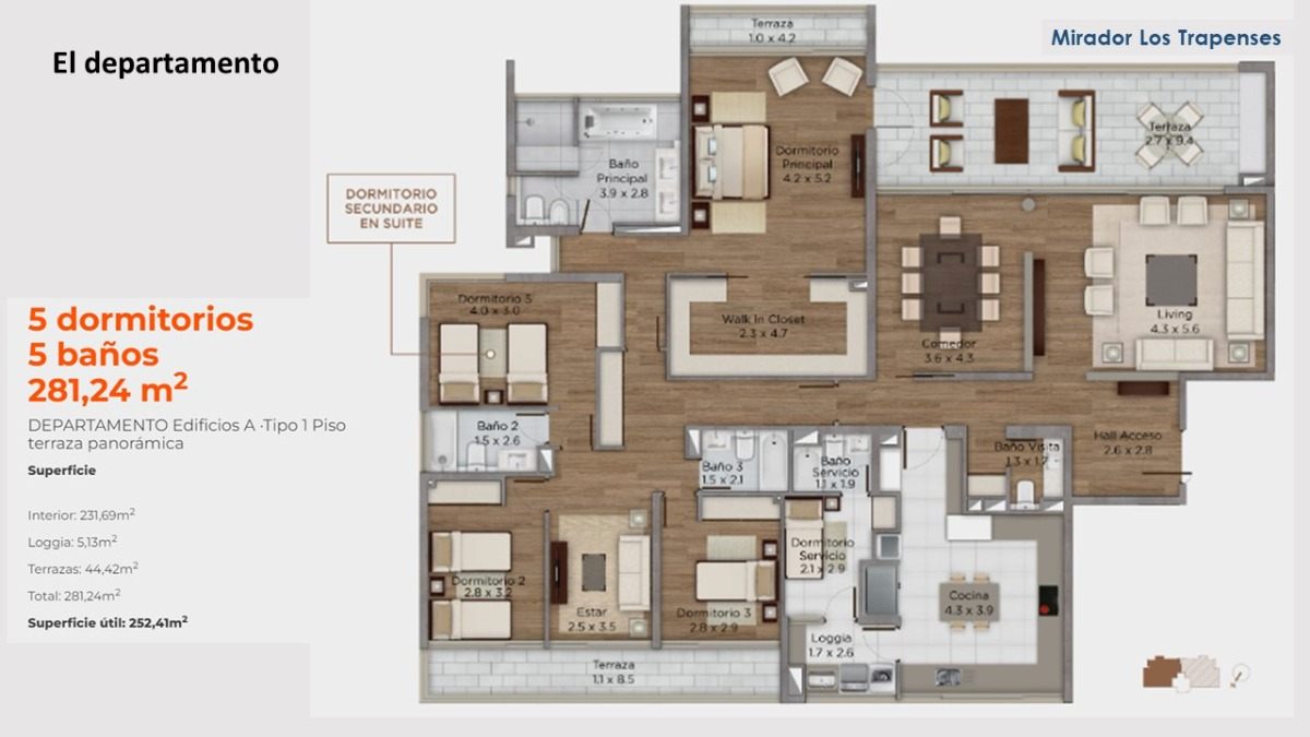 Venta Departamento NOSP 4D en suite Walk-in cl&oacute;set 4B 2E 1B Los Trapenses - Lo Barnechea