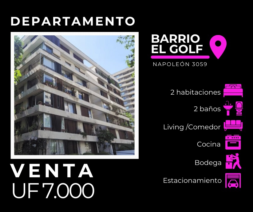 Venta Departamento NP 2D 2B 1E 1B Barrio El Golf - Las Condes