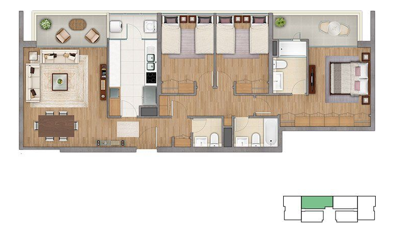 Arriendo Departamento N 3D en suite Walk-in cl&oacute;set 3B 1E 1B Las Lilas - Providencia