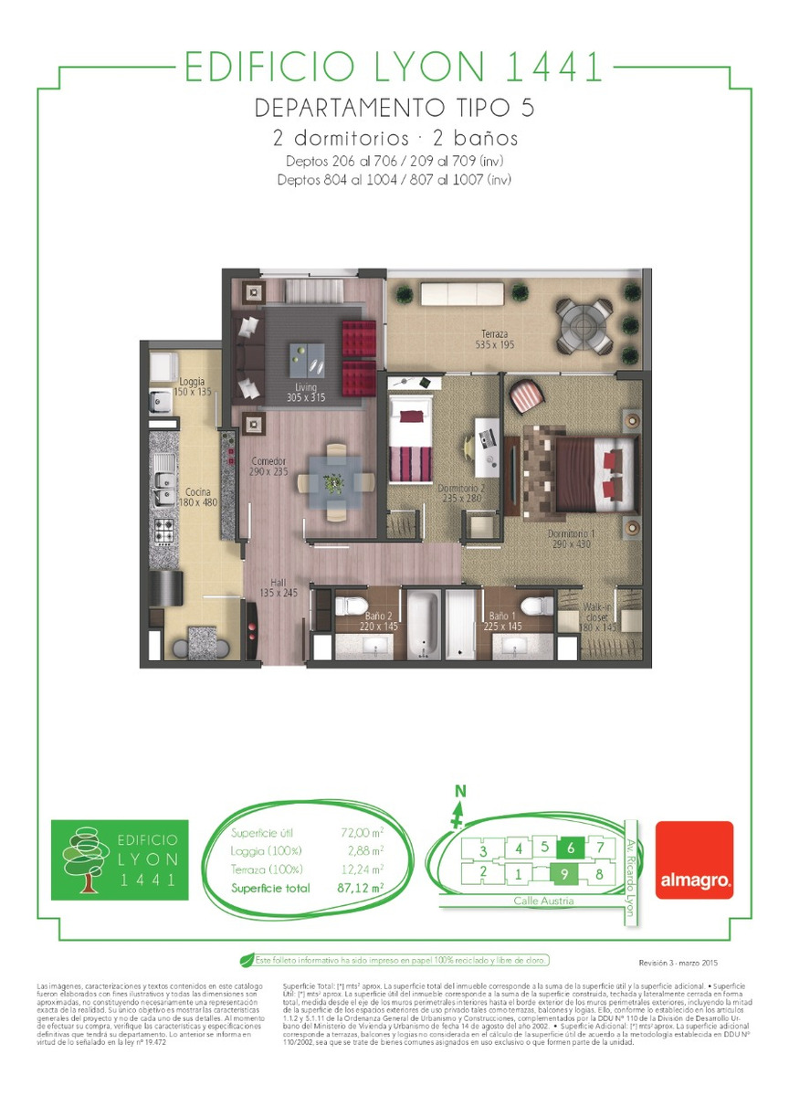 Venta Departamento S 2D Walk-in cl&oacute;set 2B 1E 1B Los Leones - Providencia