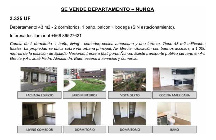 Venta Departamento 2D 1B Juan G&oacute;mez Millas - &Ntilde;u&ntilde;oa