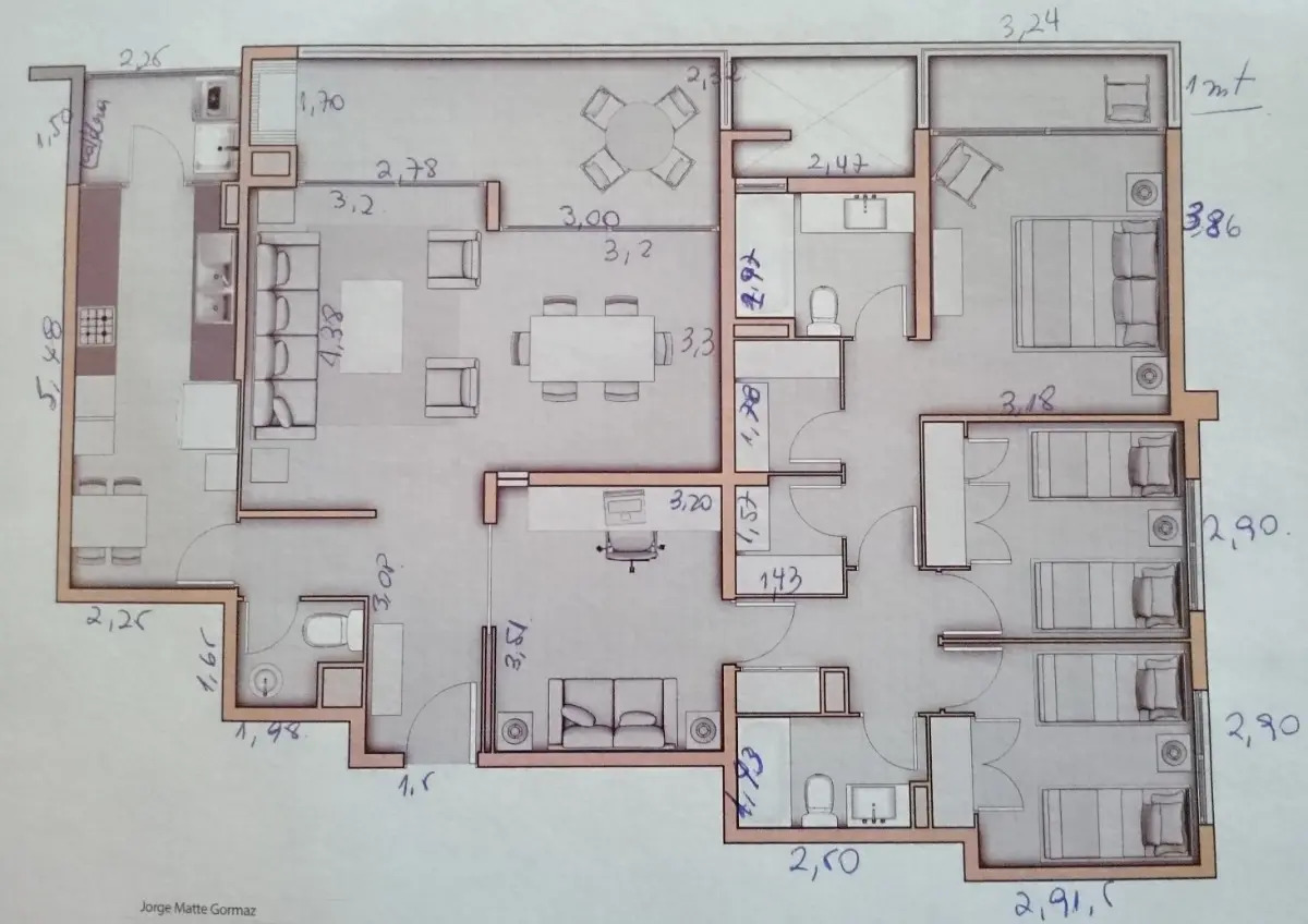 Venta Departamento O 3D en suite Walk-in cl&oacute;set 3B 2E 1B Metro Bilbao - Providencia