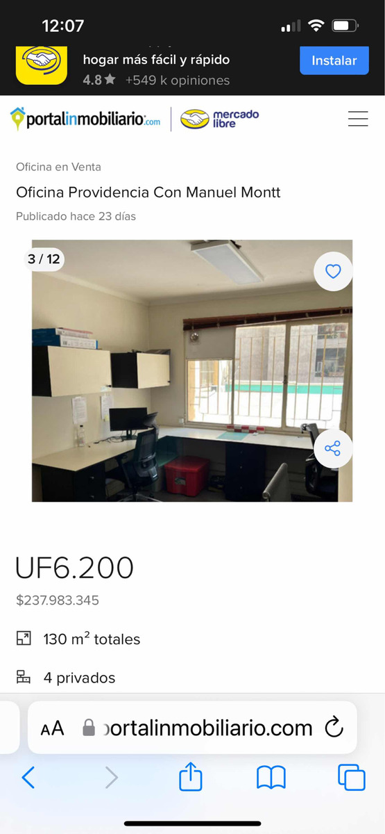 Venta Oficina 3B Manuel Montt - Providencia