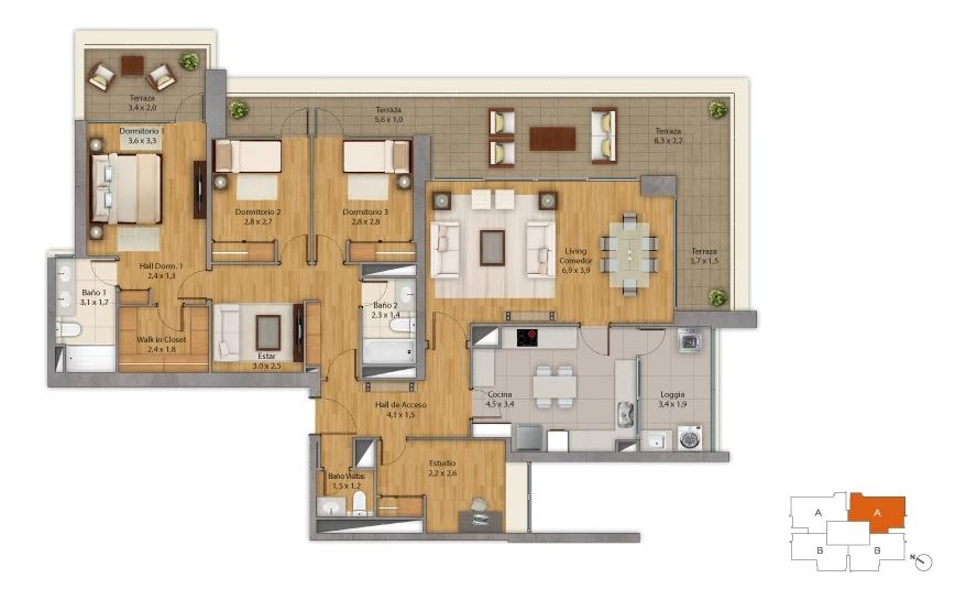 Arriendo Departamento SO 3D 3B 2E 1B Tabancura - Vitacura