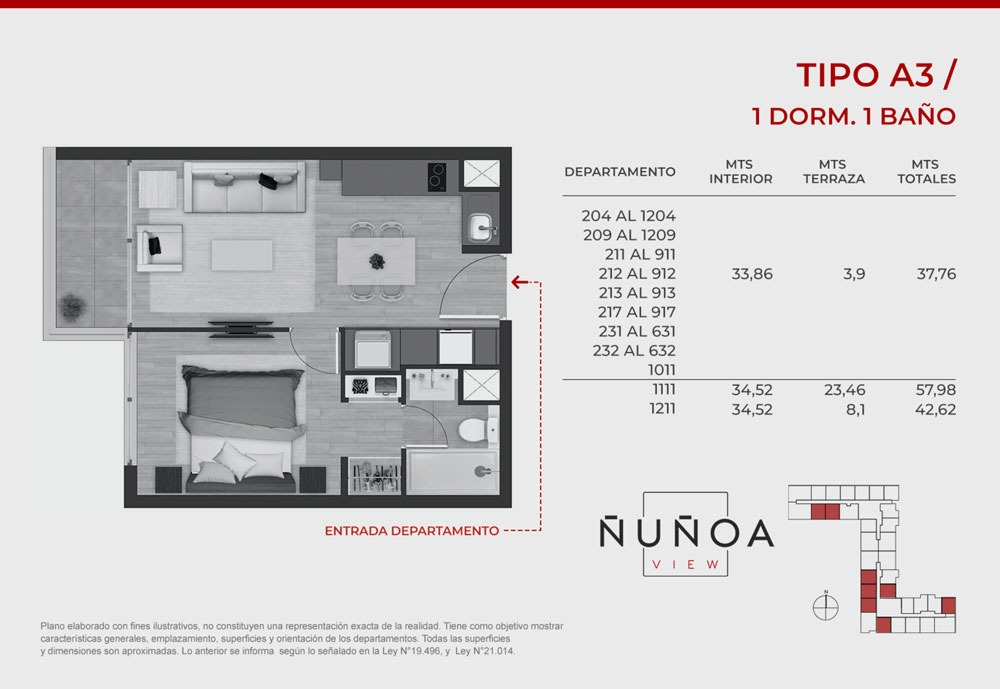 Venta Departamento NP 1D en suite Walk-in cl&oacute;set 1B 1E Parque San Eugenio - Metro &Ntilde;uble - &Ntilde;u&ntilde;oa