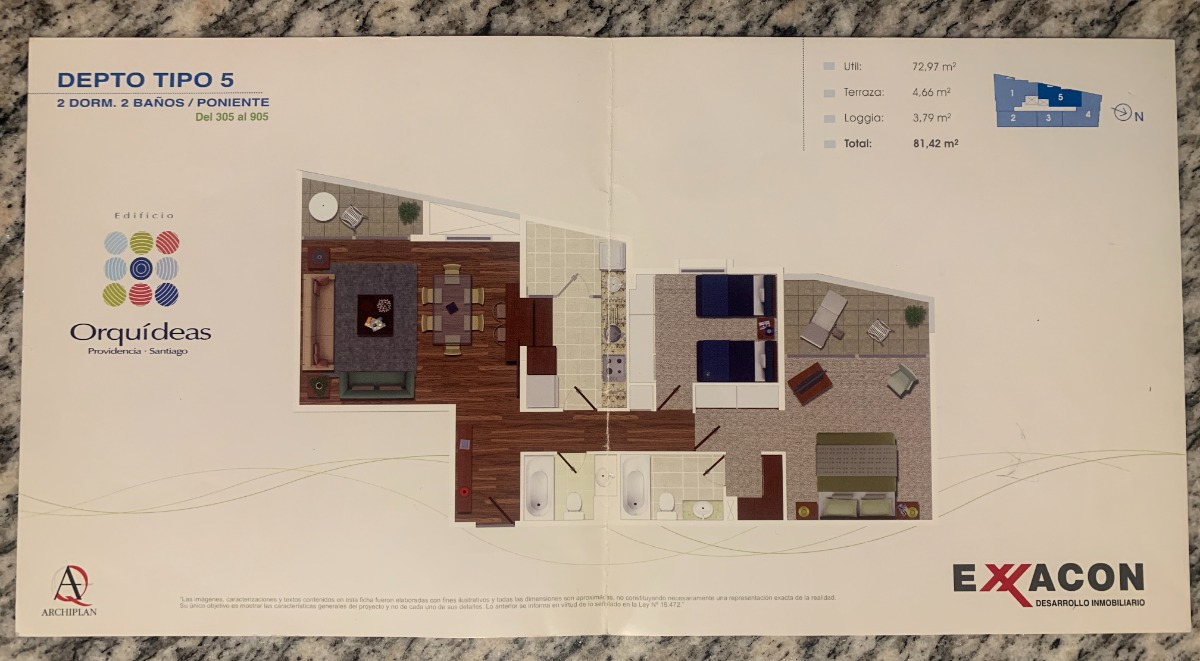 Venta Departamento SP 2D en suite Walk-in cl&oacute;set 2B 1E 1B Las Lilas - Providencia