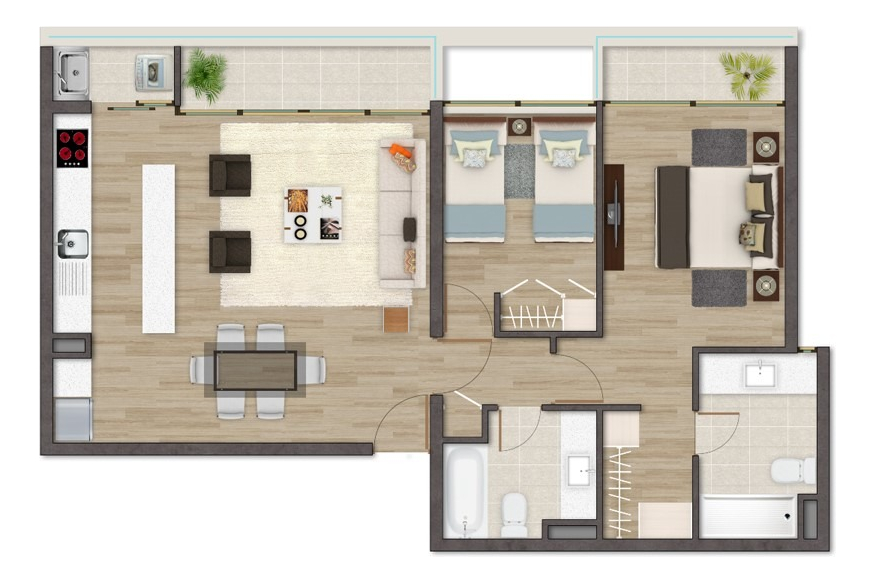 Arriendo Departamento O 2D en suite Walk-in cl&oacute;set 2B 1E 1B Las Lilas - Providencia