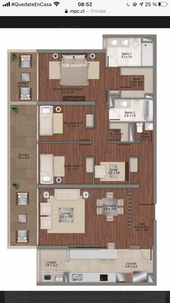Venta Departamento P 3D en suite Walk-in cl&oacute;set 3B 1E 1B Parque Padre Alberto Hurtado - Las Condes