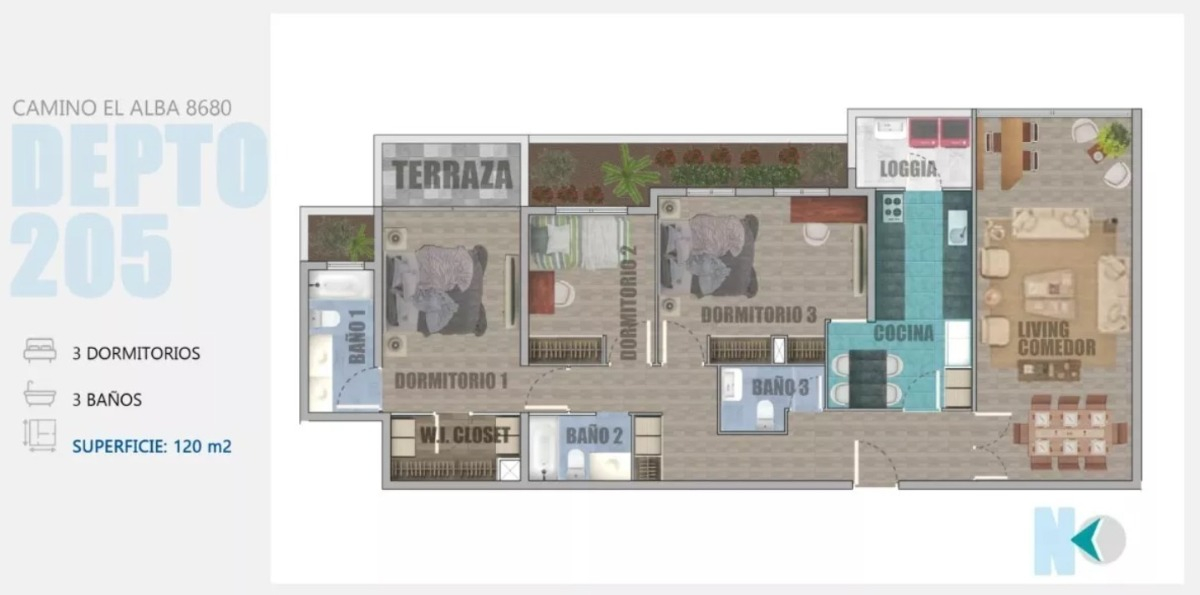 Venta Departamento O 3D en suite Walk-in cl&oacute;set 3B 1E 1B Los Dominicos - Las Condes